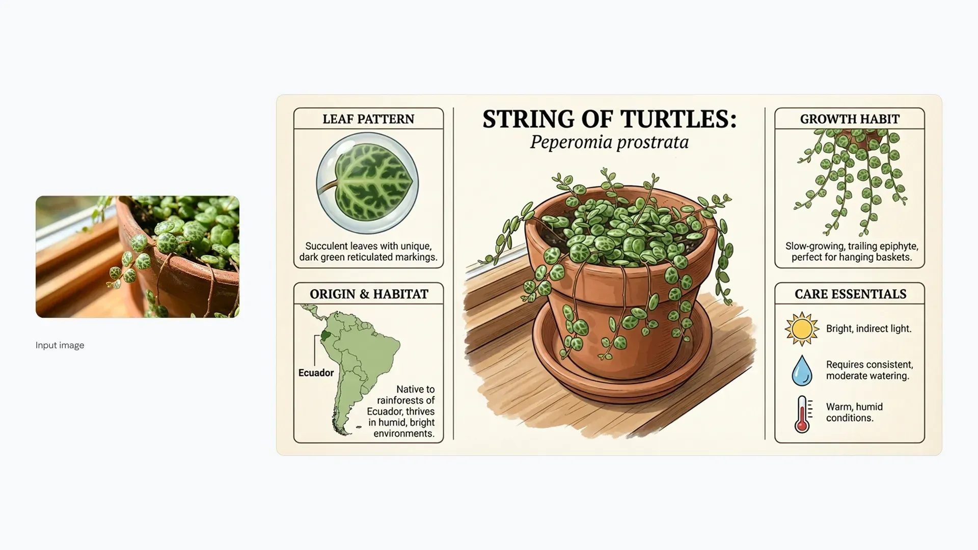 A composite image featuring a photo of a String of Turtles plant along.webp