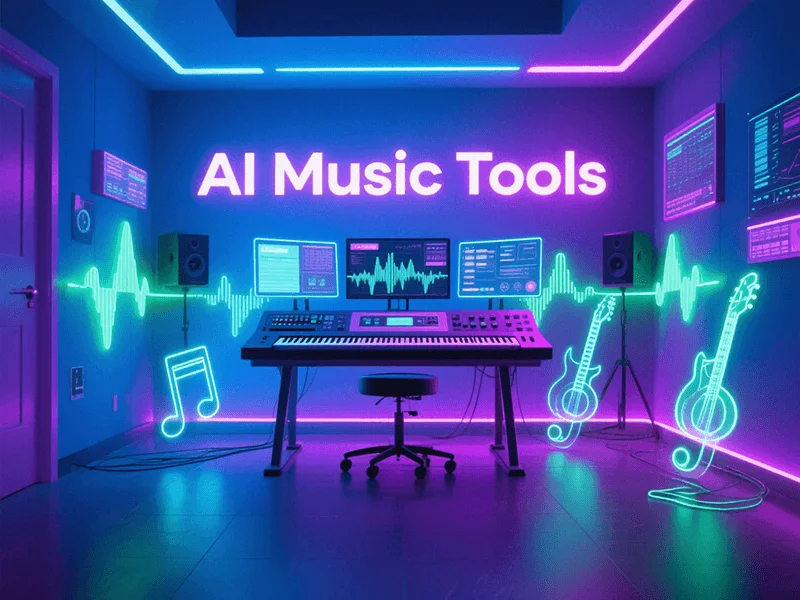 Une station de travail de musique numérique futuriste entourée d'interfaces musicales d'IA holographiques.png